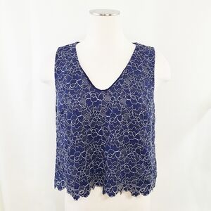 Diane Von Furstenberg DVF Blue lace Sleeveless Crop Top Women's size small